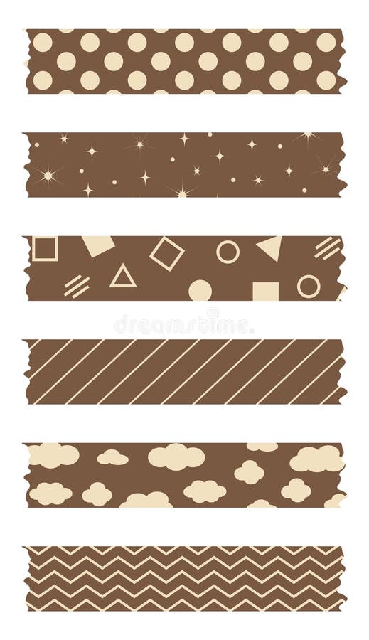 Brown Washi Tapes Collection with Pattern in Vector Stock Vector