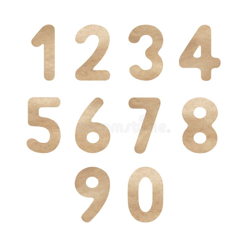 Brown Watercolor Numbers for Design Stock Vector - Illustration of
