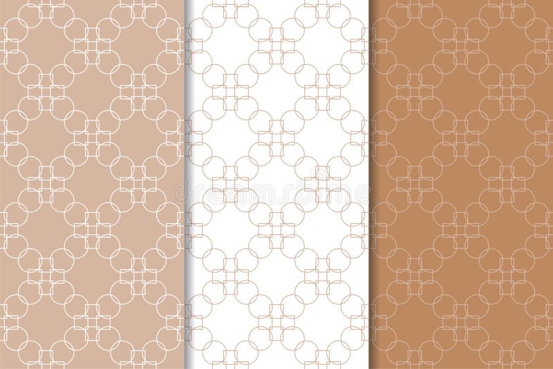 Brown and White Geometric Ornaments. Set of Seamless Patterns Stock