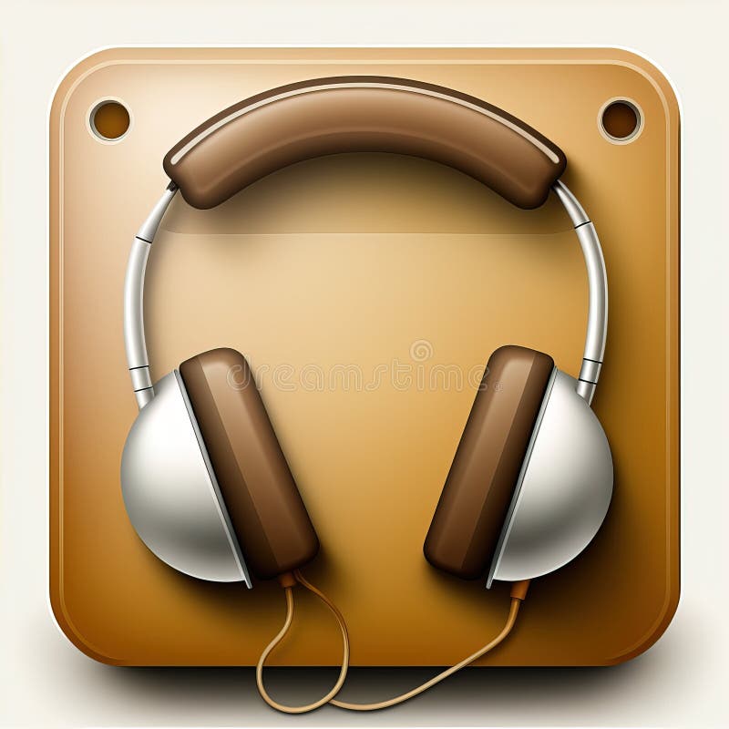 A Brown and White Headphone with a Brown Button on it S Side and a