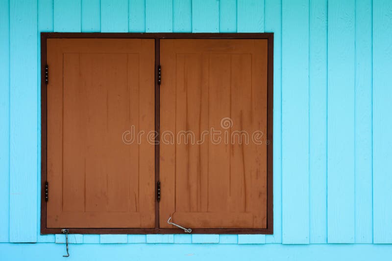 Brown Window at Blue Wood House. Stock Photo Image of urban, vintage