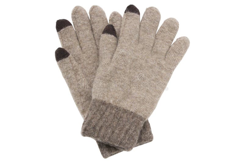 Brown Woolen Knitted Gloves Isolated on White Background Stock Photo