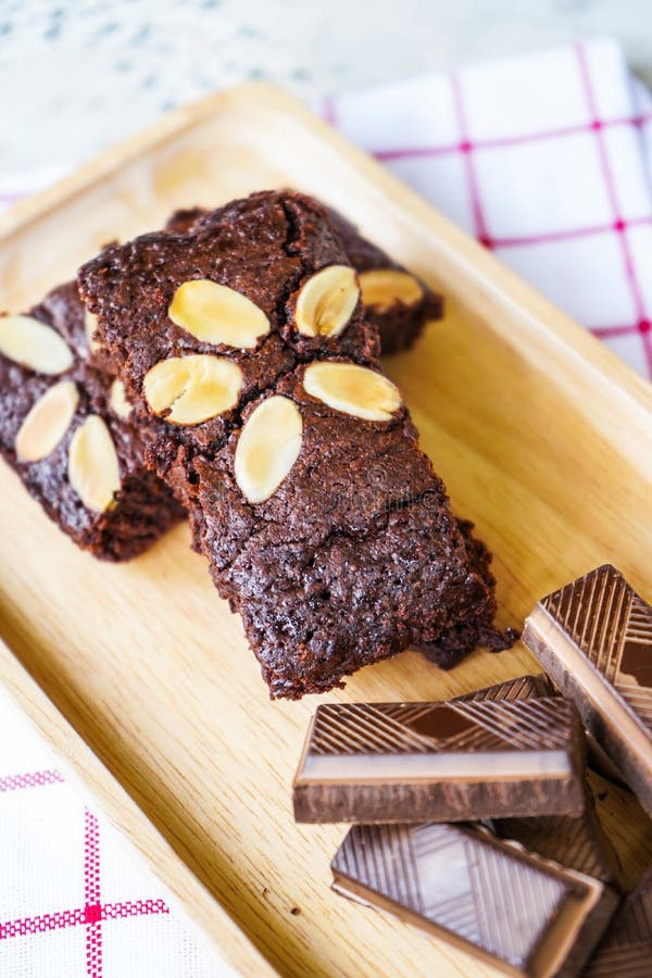 Crispy Brownie with Chocolate and Almond Stock Image Image of