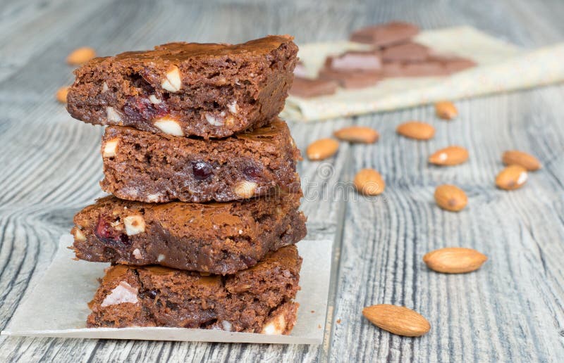 Classic American brownies with almonds. Classic American brownies with almonds