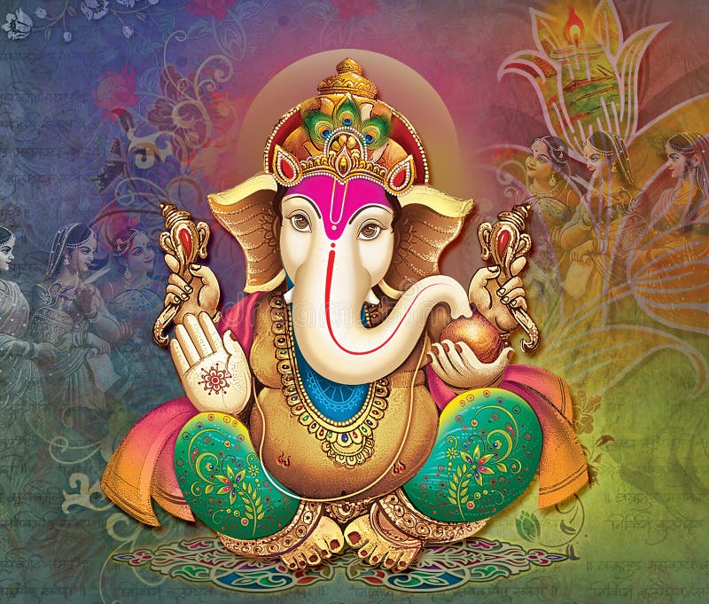 Indian God Ganesha with Decoration Stock Illustration - Illustration of ...
