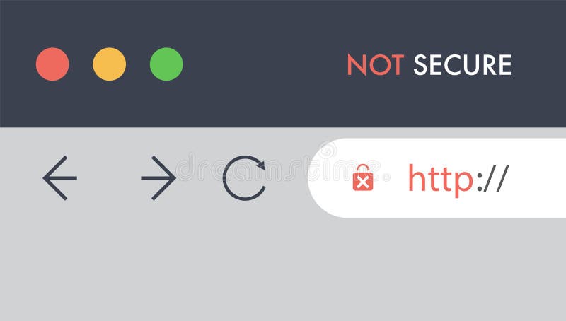 Browser Address Bar Showing Insecure HTTP Protocol Symbol - Web Browsing and Connections Trend Design Concept. Illustration in Editable Vector Format