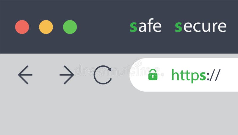 Browser Address Bar Showing Mandatory HTTPS Protocol - Secure Web Browsing and Connections Trend Design Concept stock illustration