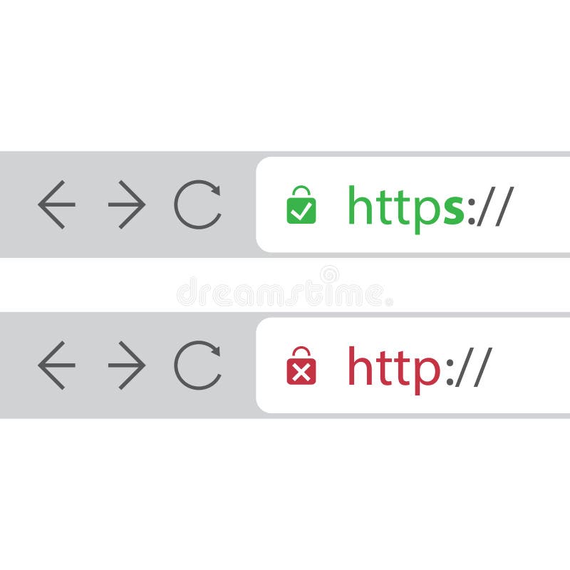 Browser Address Bars Showing Secure and Insecure Web Addresses - Secure Browsing and Connections Trend Concept royalty free illustration