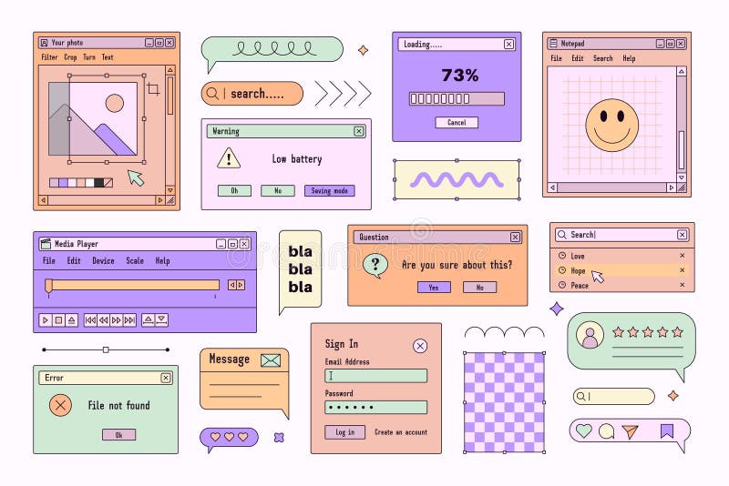 Browser Computer Interface Windows in Vaporwave 90s Style. Retro PC ...