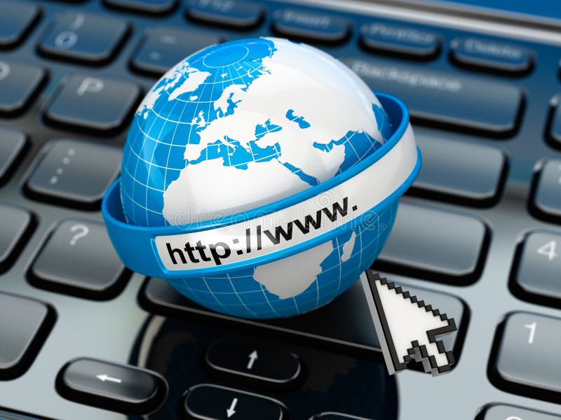 Browser Concetto del Internet Terra sulla tastiera del computer portatile royalty illustrazione gratis