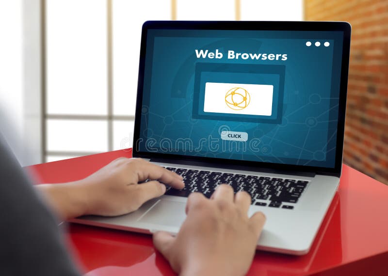 Browser Http Man Use Computer  Browsers Online Networking Con Stock