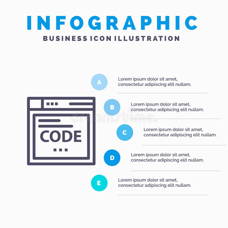 Browser, Internet, Code, Coding Blue Infographics Template 5 Steps. Vector Line Icon template royalty free illustration