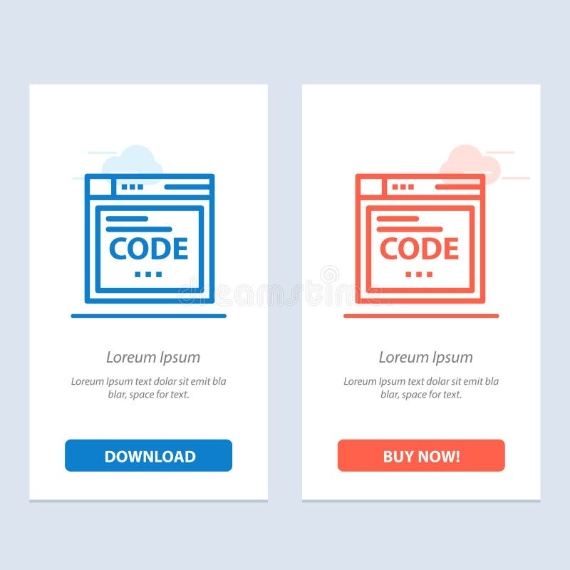 Browser, Internet, Code, Coding Blue and Red Download and Buy Now web Widget Card Template royalty free illustration.