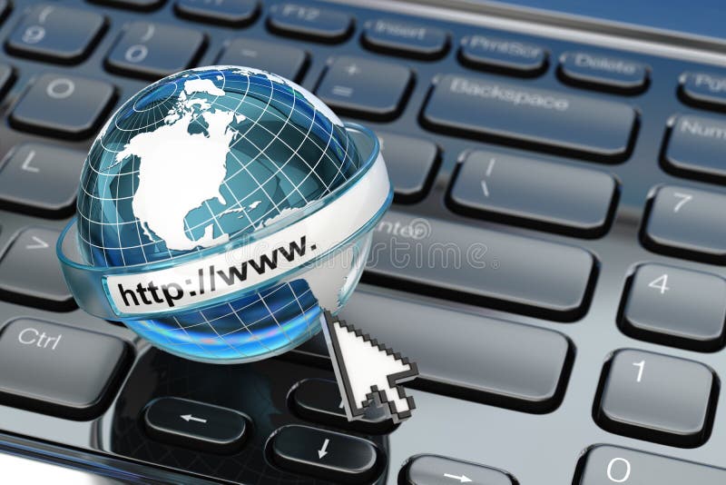 Browser. Internet concept.. Earth on laptop keyboard. stock illustration