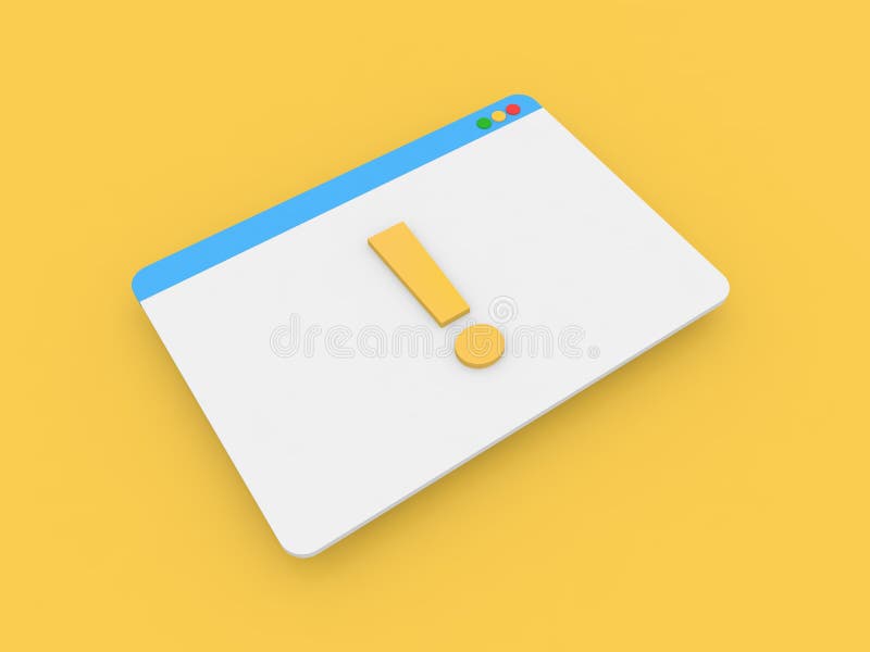Browser internet page and exclamation mark on yellow background. royalty free illustration