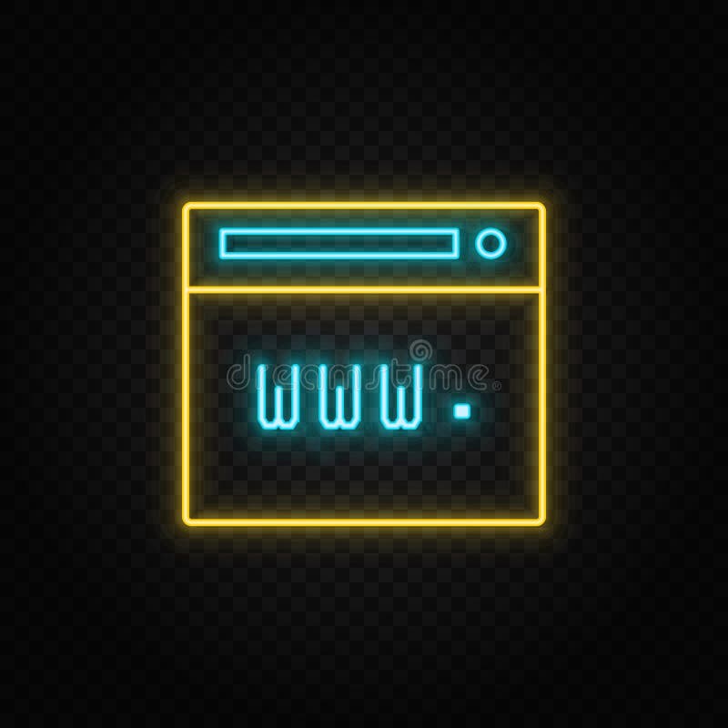 Browser, internet, web neon icon. Blue and yellow neon vector icon stock illustration