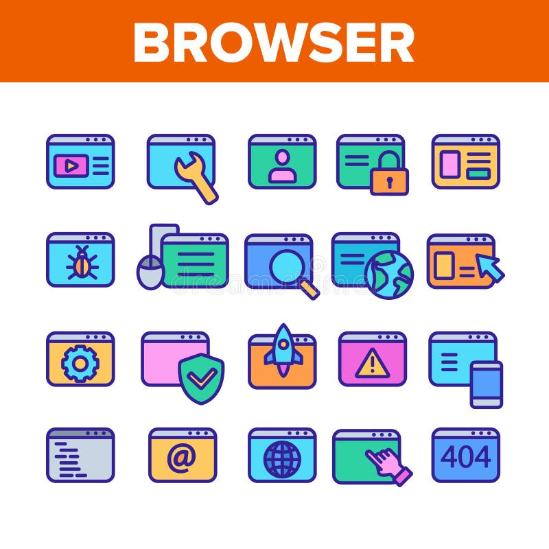 Browser Internet Web Site Pages Icons Set Vector stock illustration