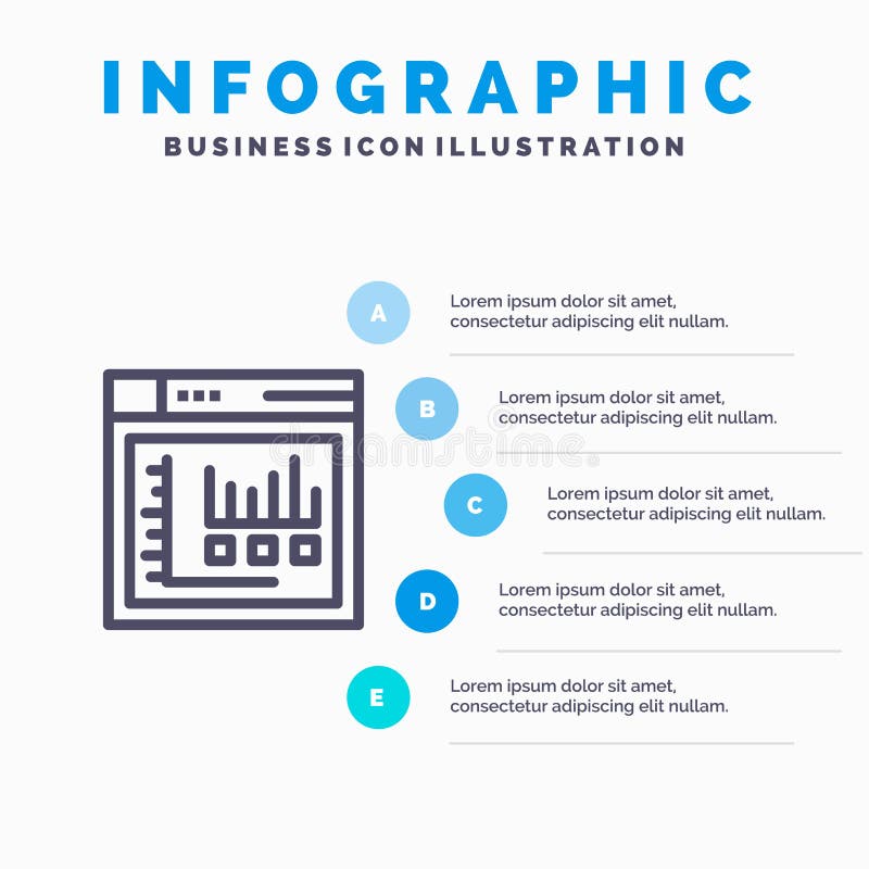Browser, Internet, Web, Static Blue Infographics Template 5 Steps. Vector Line Icon template vector illustration