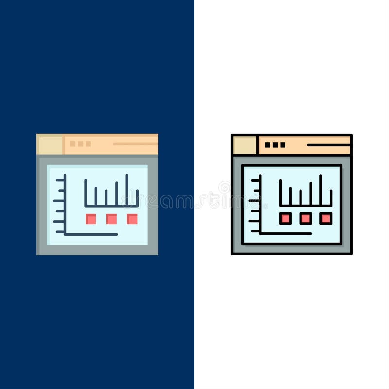 Browser, Internet, Web, Static Icons. Flat and Line Filled Icon Set Vector Blue Background royalty free illustration.