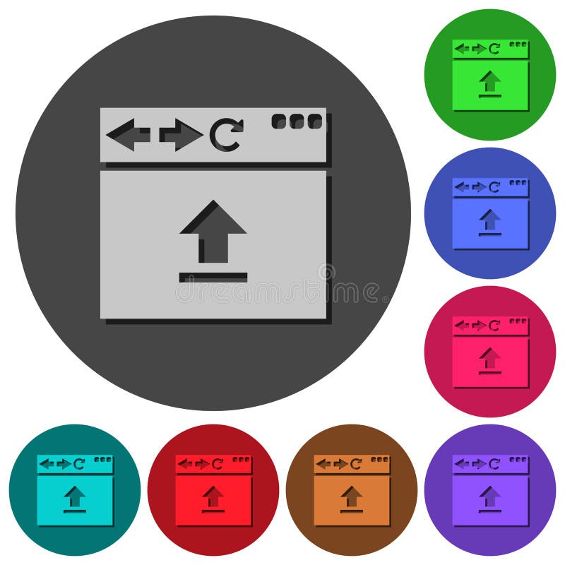 Browser upload icons with shadows on round backgrounds vector illustration