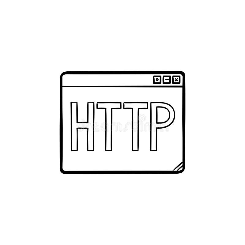 Browser window with http text hand drawn outline doodle icon. royalty free illustration