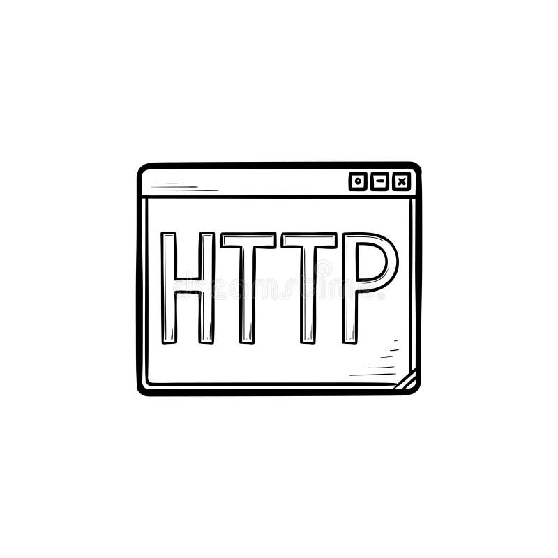 Browser window with http text hand drawn outline doodle icon. stock illustration