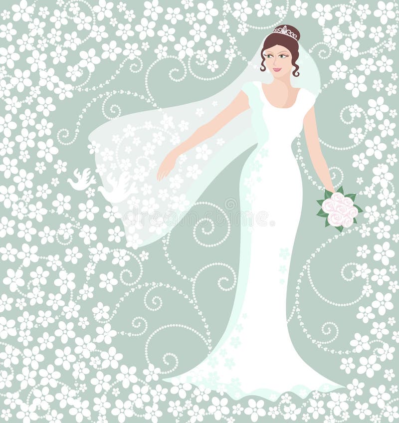 Brud i den vita bröllopkappan royaltyfri illustrationer Brud i den vita bröllopkappan royaltyfri illustrationer