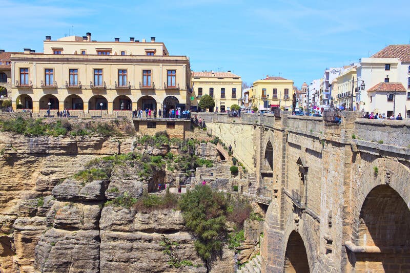 Brug over de rivier Guadalevin ronda andalusia royalty-vrije stock foto's Brug over de rivier Guadalevin ronda andalusia royalty-vrije stock foto's