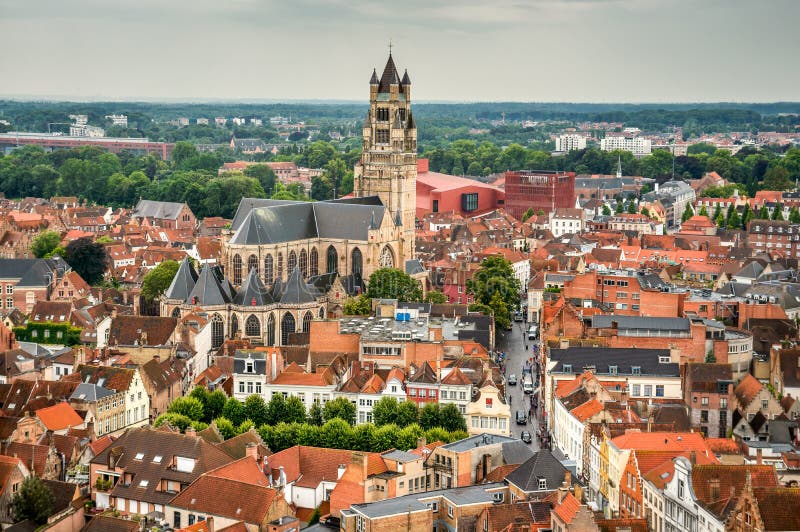 Bruges, Belgium. Top view of the Saint Salvator Cathedral in Brugge city of Flanders, belgian culture heritage. Bruges, Belgium. Top view of the Saint Salvator Cathedral in Brugge city of Flanders, belgian culture heritage.