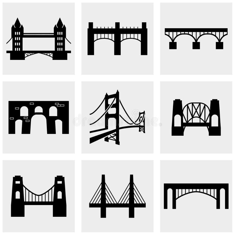 Brugpictogrammen op grijs worden geplaatst die vector illustratie Brugpictogrammen op grijs worden geplaatst die vector illustratie
