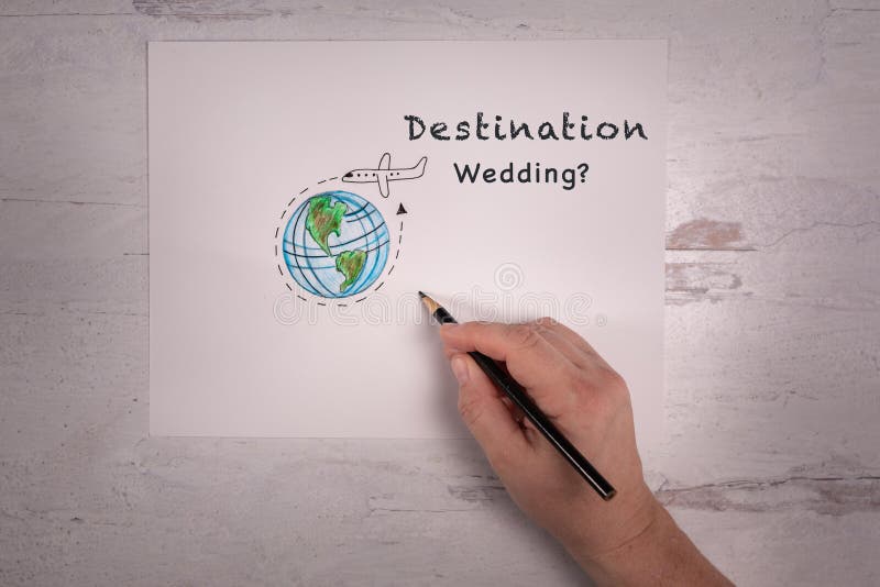Bruiloft van bestemming met doodle van vliegtuigen