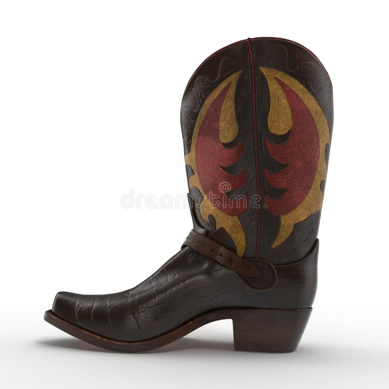 Bruine Cowboy Boots met het sier stikken op wit 3D Illustratie