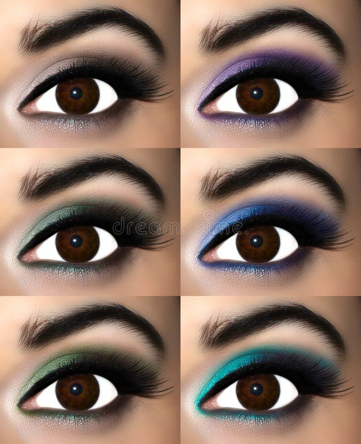 Brown eye makeup.Brown eye makeup in eyeshadows that best match, enhance or complement the brown iris.Set of eyeshadows for brown eyes. Brown eye makeup.Brown eye makeup in eyeshadows that best match, enhance or complement the brown iris.Set of eyeshadows for brown eyes.