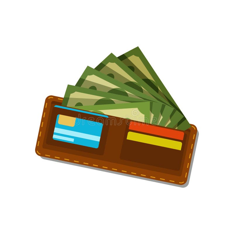 Bruine portefeuille met groene dollars en plastic creditcards Papiergeld Amerikaanse munt Concept financieel goed royalty-vrije illustratie Bruine portefeuille met groene dollars en plastic creditcards Papiergeld Amerikaanse munt Concept financieel goed royalty-vrije illustratie