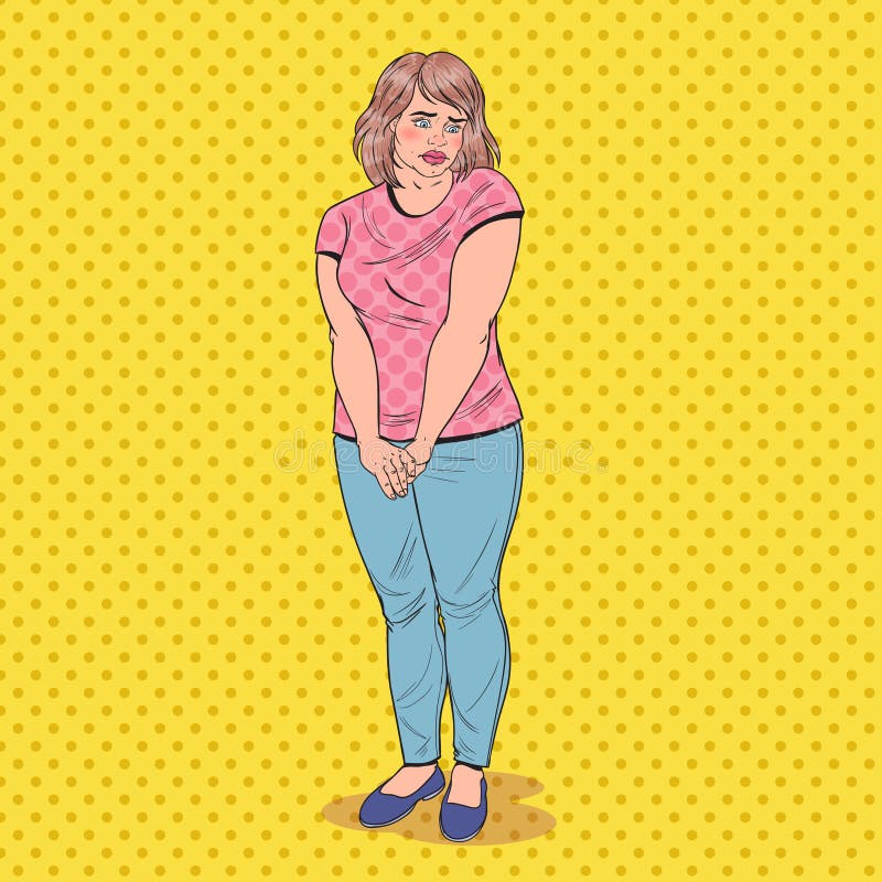 Bruit Art Shy Fat Woman Jeune fille honteuse de poids excessif Consommation malsaine illustration stock Bruit Art Shy Fat Woman Jeune fille honteuse de poids excessif Consommation malsaine illustration stock