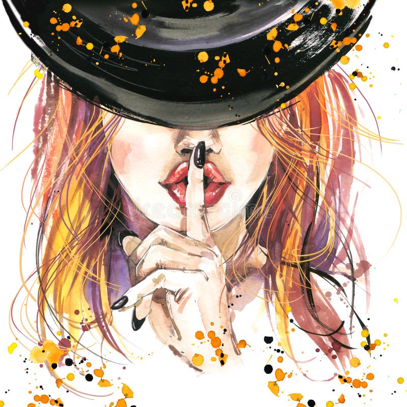 Brujas de la muchacha del ejemplo de la acuarela y partido de Halloween libre illustration