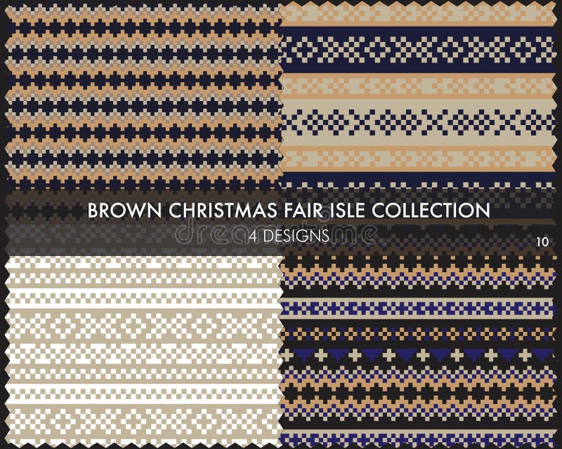 Brun julmässan Isle Seamless Pattern Collection vektor illustrationer
