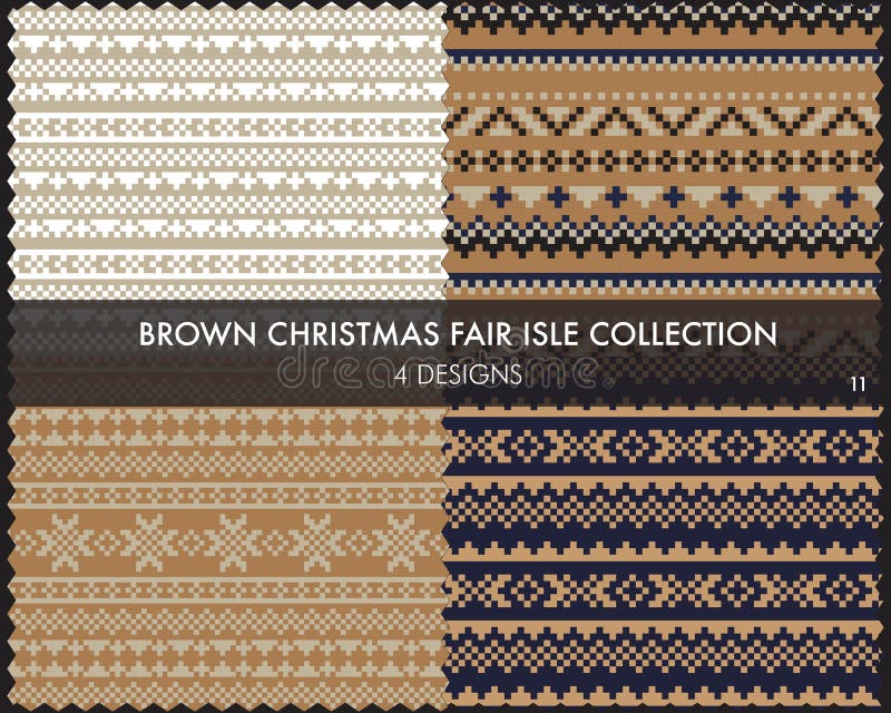 Brun julmässan Isle Seamless Pattern Collection royaltyfri illustrationer