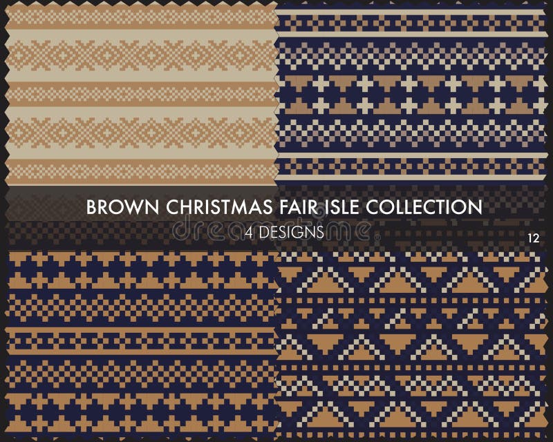 Brun julmässan Isle Seamless Pattern Collection royaltyfri illustrationer