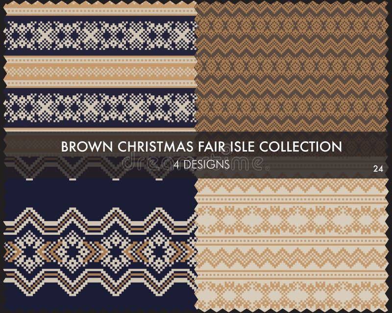 Brun julmässan Isle Seamless Pattern Collection stock illustrationer
