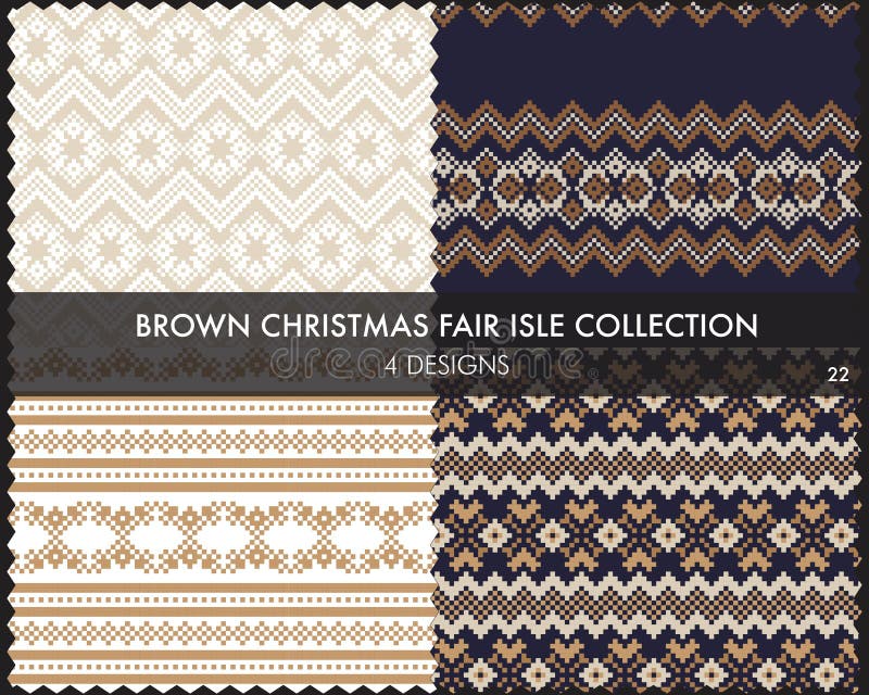 Brun julmässan Isle Seamless Pattern Collection vektor illustrationer
