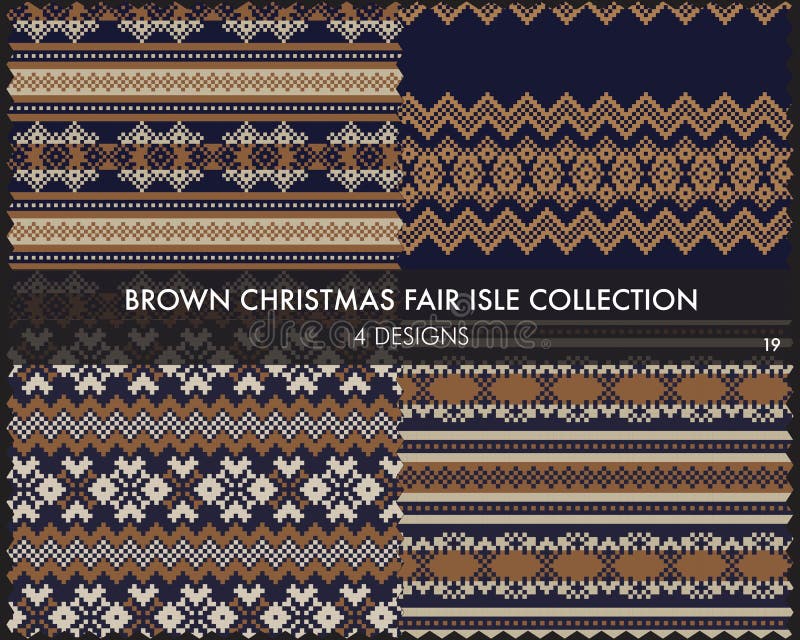 Brun julmässan Isle Seamless Pattern Collection royaltyfri illustrationer