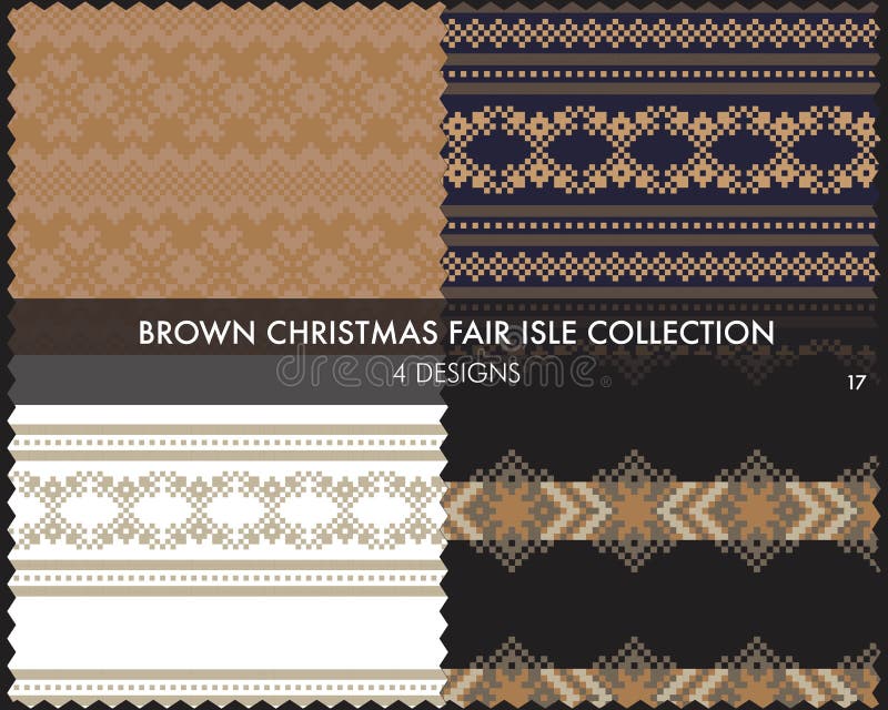Brun julmässan Isle Seamless Pattern Collection vektor illustrationer