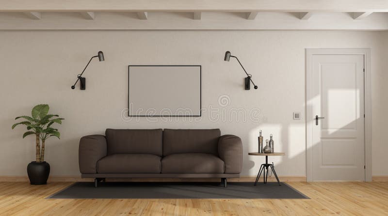 Brun soffa i en vit inre vektor illustrationer