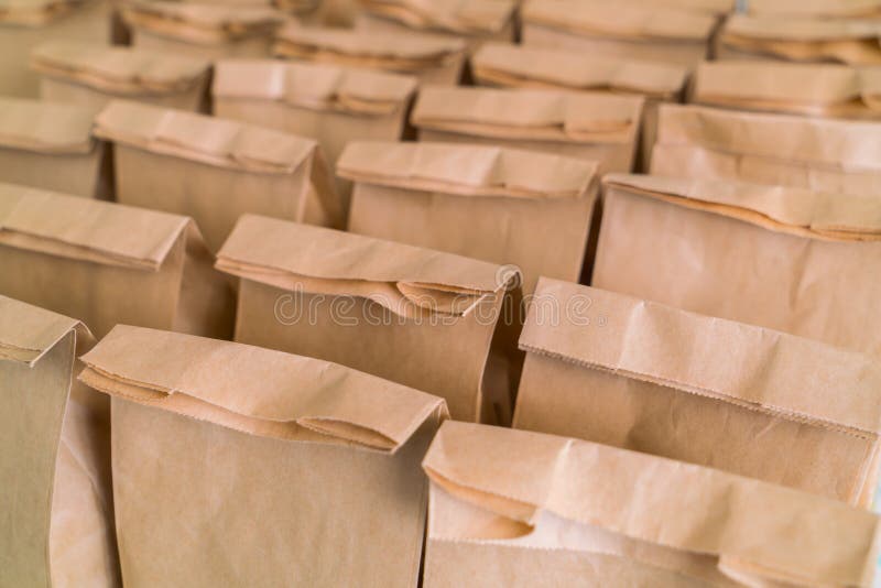 Brown paper bags on table. Brown paper bags on table