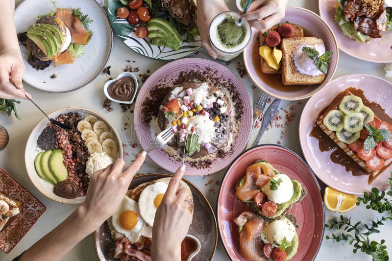 Brunch Choice Crowd Food Concept. Family Breakfast or Brunch Served on