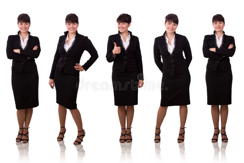 Brunette businesswoman dressed in black suit.