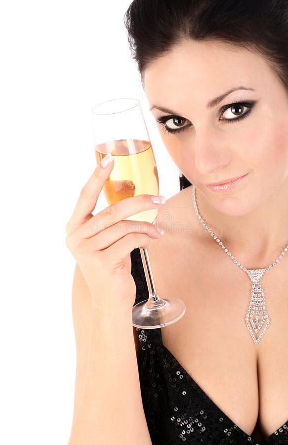 Brunette with a champagne glass.