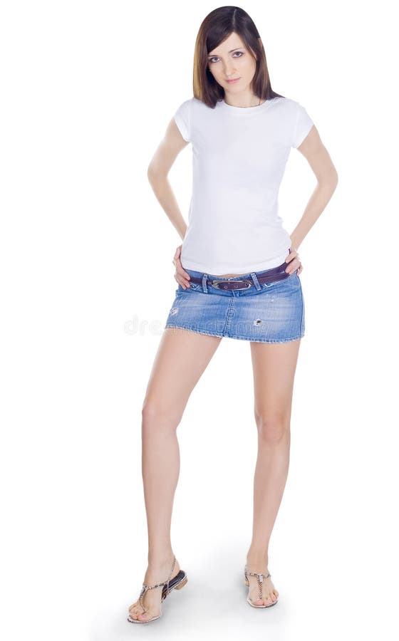 Brunette in denim skirt stock photo. Image of cute, healthy - 12966302