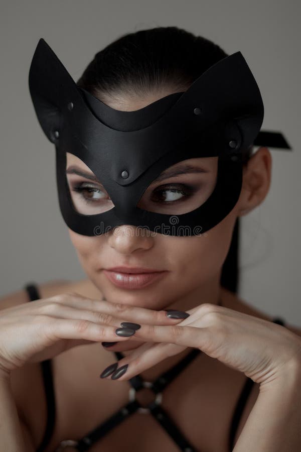 Brunette Girl In A Cat Mask Stock Image Image Of Attractive